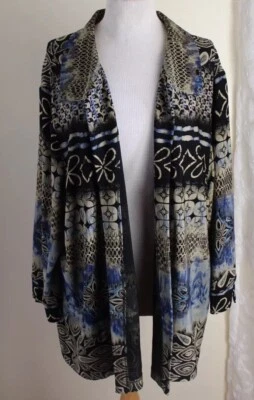 Vikki Vi 3X Travel Slinky Knit Art-to-Wear Long Rich Floral Jacket - Image 1 of 4