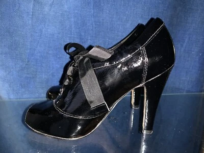 SAKS FIFTH AVENUE Black Patent Leather Granny Boots High Heels SEXY Sz 6 ❤️sj8m3 - Image 1 of 4