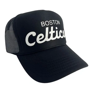 NUEVO BOSTON CELTICS SPORTS SCRIPT SOMBRERO NEGRO 5 PANELES CORONA ALTA CAMIONERO SNAPBACK - Imagen 1 de 3