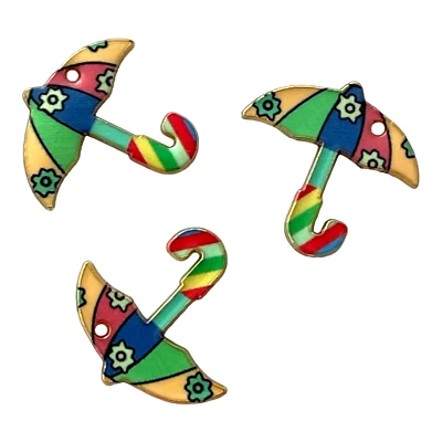 10 Umbrella Charms Colorful Multicolor Enamel Stripes Flowers 22mm Bead Drops - Image 1 of 2