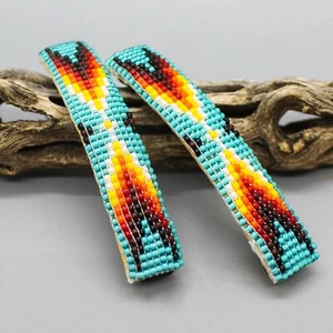 NATIVE AMERICAN BEADWORK-PAIR OF BEADED BARRETTES by CORA ARVIS-NAVAJO - Picture 1 of 3