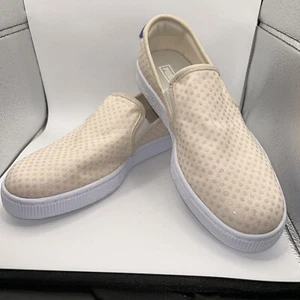 PUMA  Size 8.5 Canvas Deck-type Slip-Ons, Pale Yellow W/Tan Polka-Dots. - Picture 1 of 7