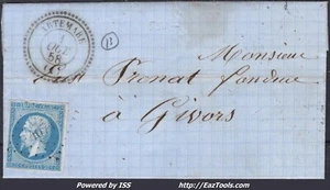 FRANCE N°14A SUR LETTRE PC 4074 ARTEMARE AIN + CAD TYPE 22 DU 01/10/1858 - Picture 1 of 2