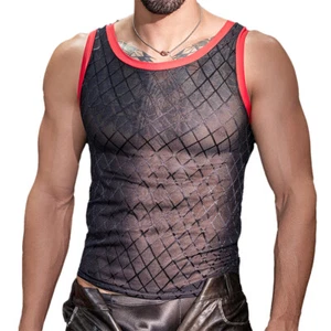 Mens Sexy Stretchy Mesh Fishnet Vests Breathable Sleeveless Gym Tank Tops Casual - Picture 1 of 36