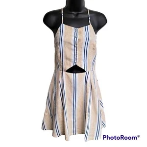J.O.A White Striped Fit And Flare Coastal Cowgirl Backless Skater Dress Small - Picture 1 of 11