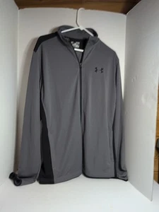 Under Armour Heatgear Mens Full-Zip Track Jacket Size XL Gray/ Black Logo. - Picture 1 of 20