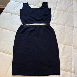 St John BY Marie Gray Women 16 Santana Knit Knee Length Skirt No Tag & Tank NAVY - Picture 1 of 12