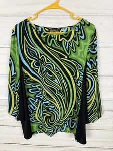 Bob Mackie Wearable Art Women's 3/4 Sleeve Size XL Green Black Blue - Picture 1 of 6