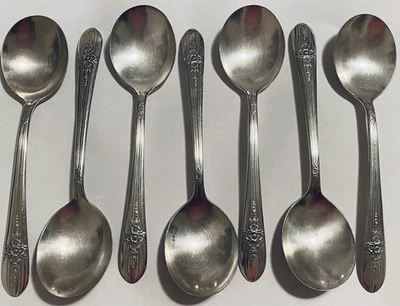 7 Wm Rogers TRIUMPH International Silverplate 1941 CUCHARAS SOPERA REDONDAS 7 1/4" Foto 1 de 4