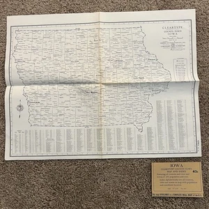 Vintage Iowa Map NO.413 Cleartype County-Town Map & Index 1940s-1950s 17x22 - Picture 1 of 6