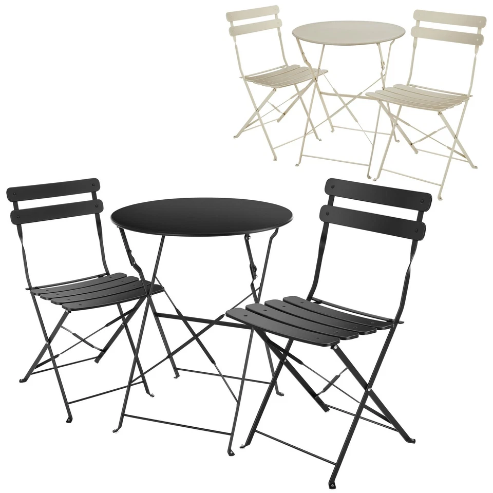 Bistrotisch Set 3-teilig Klapptisch Rund Stühlen Klappbar Gartenmöbel Outdoor - Bild 1 von 1