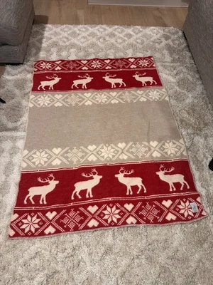Lana & Lino Reindeer And Snowflake Wool  Holiday Blanket Reversible  - Image 1 of 3