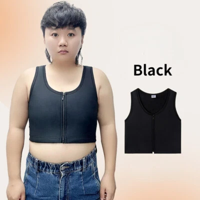 Women Lesbian Zip Thermal Breast Chest Binder Tomboy Bandage Vest Tank Top - Image 1 of 4