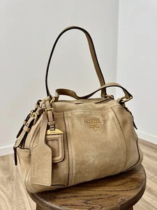PRADA Women's Shoulder Bag Vitello Leather Ivory Beige Used Very Good Auth - Picture 1 of 17