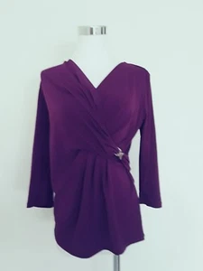 Grace elements Women's Faux Wrap Jersey Top Hardware V Neck Dark Purple S - Picture 1 of 5