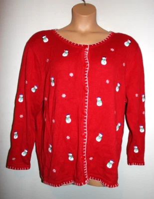 VTG Womens Quacker Factory Christmas Embroidered Snowman Cardigan Sweater 2X - Image 1 of 4