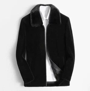 Business Schafsjacke Herren Schalkragen Nerzmantel Pelzkragen Slim Mantel - Bild 1 von 16