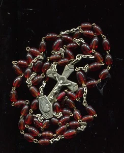 Vintage Rosary, Art Deco red Art Glass Beads, France, lady of lourdes center - Picture 1 of 5