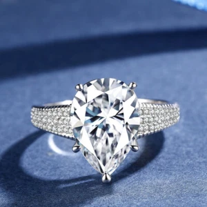 Anillo de compromiso de fiesta circular de plata 925 con gota de agua AAA de 5 quilates para mujer talla 5-10 - Imagen 1 de 6