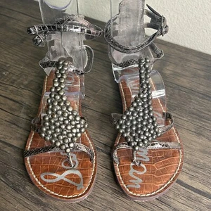 SAM EDELMAN Ginger Gladiator Sandals Womens 6M Studded Zip Up Metallic 3661 - Picture 1 of 10