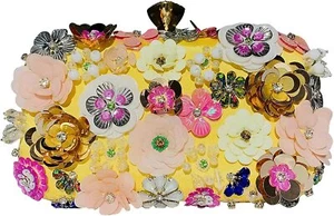 Elegant Women Clutches Flower Evening Handbag Chain Strap Shoulder Bag Yellow - Picture 1 of 6