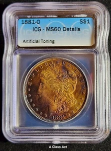 1881 O Morgan Dollar ICG MS60 Artificial Toning SHOCKING COLORS, DETAILS T5561 - Picture 1 of 9