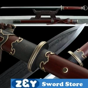 Wonderful Clay Tempered Folded Steel Chinese Tang Sword Double Edge Battle Knife - Picture 1 of 9