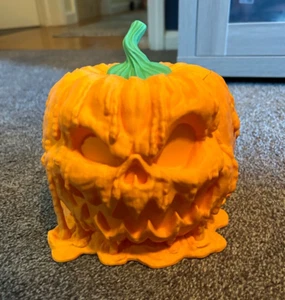 3D Printed 8” Jack O' Lantern Melting Orange Pumpkin & Removable Stem Halloween - Picture 1 of 8