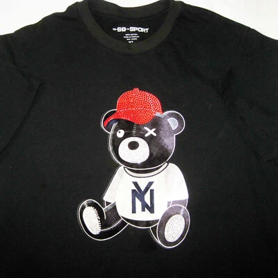 New York YANKEES ® Beisebol - Urso com Glitter - Preto - Camiseta Grande Extra Grande - Nova - Imagem 1 de 3
