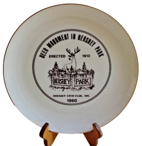 “DEER MONUMENT IN HERSHEY PARK” 1980 COIN CLUB COLLECTOR PLATE SOUVENIR GOLD TRM - Picture 1 of 3