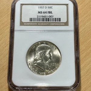 1957-D Silver Franklin Half Dollar NGC MS64 FBL Full Bell Lines - Picture 1 of 4