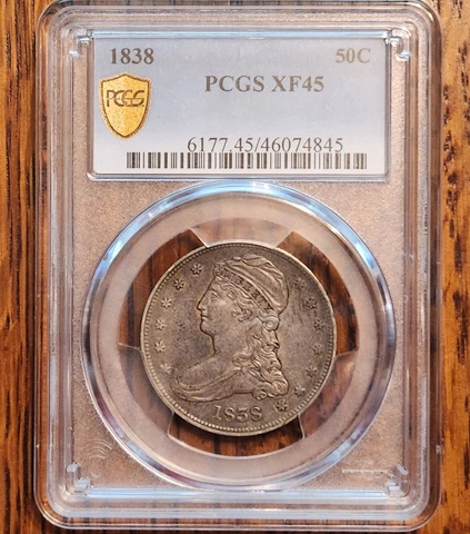 1838 Capped Bust half 50C, "HALF DOL" on Reverse - PCGS XF45, nice! Cover