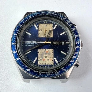 SEIKO 6138-0030 Automatic Chronograph Watch Vintage Mens KAKUME Blue Dial - Picture 1 of 7