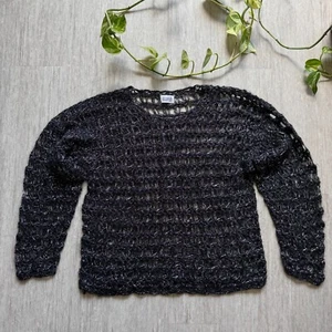 Vintage 90s Y2K Silver Mohair Crochet Sweater Open Knit Goth Punk Emo Grunge Top - Picture 1 of 6