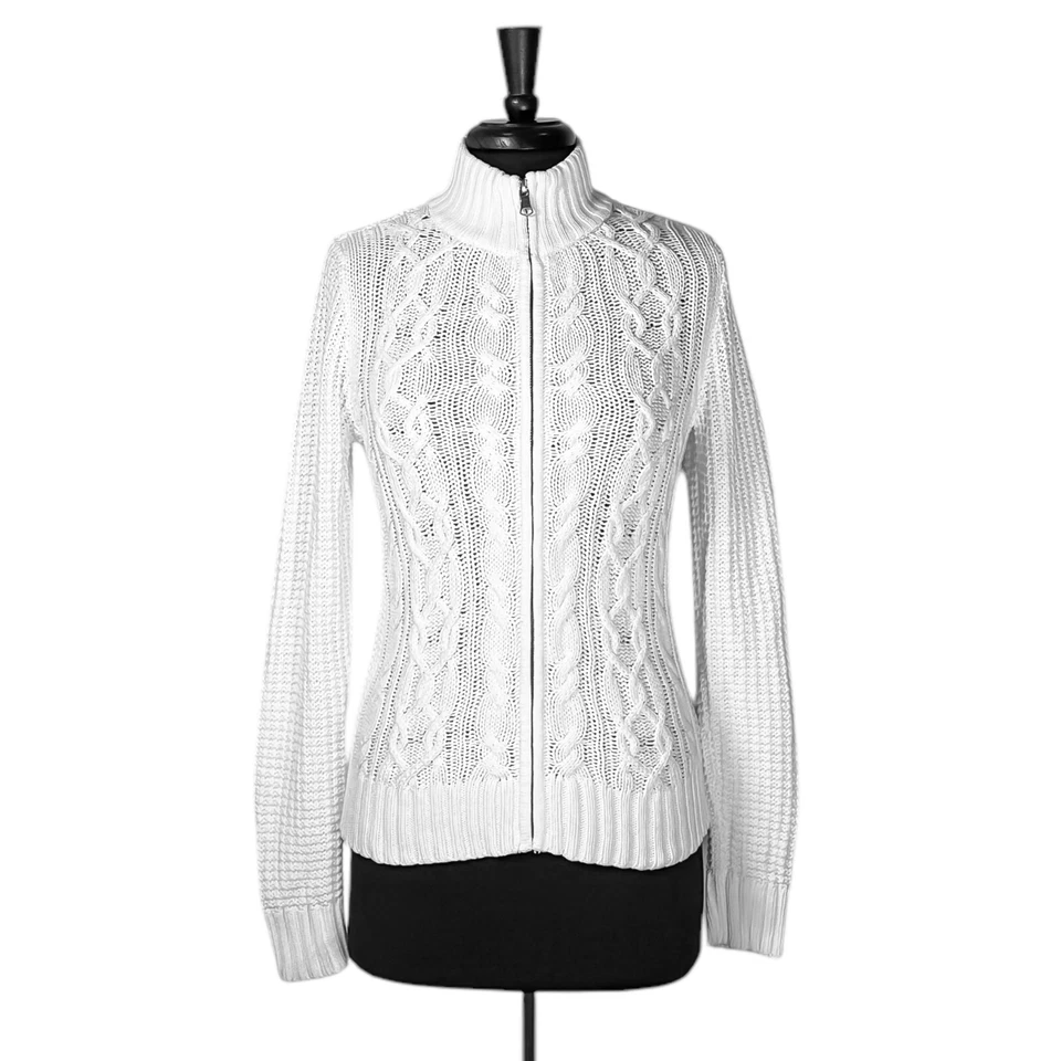 Ralph Lauren Womens Sweater White Cable Knit Zip Preppy Old Money Knit Jacket S - Image 1 of 4