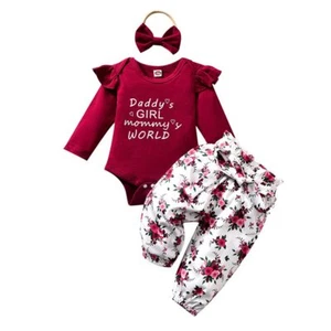 Newborn Baby Girl Romper Jumpsuit Bodysuit +Pants Shorts+Headband Outfit Set - Picture 1 of 8