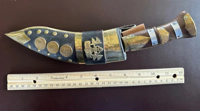 Nepal Vintage 12" hand forged Knife  With Detailed Sheath Etched Blade - Image 1 of 4