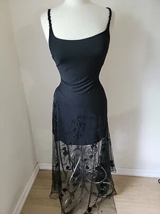 Nicole Batki Slip Dress Small Black Fairy Lace Overlay Gothic Whimsy Y2k Vtg NEw - Picture 1 of 21