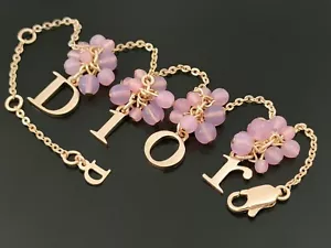 Christian Dior chain bracelet pink gold logo charm 7.56g - Picture 1 of 7