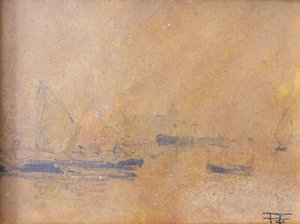 Pietro FRAGIACOMO (Trieste 1856 - Venezia 1922) LAGUNA di VENEZIA su cartoncino - Picture 1 of 3