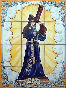 Jesus Nazareno 45x60cm. Spanish Handmade Majolica Tile Panel 18"x 24" - Imagen 1 de 2