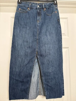 Gap Denim jean skirt Maxi sz. 25 Petite dark wash open front vent frayed hem - Image 1 of 4