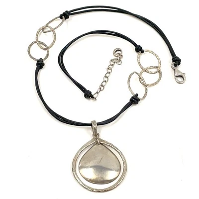 Silpada 18" Retired N1440 Sterling Silver Disc Necklace w/Leather Cord, 14.66g - Image 1 of 4