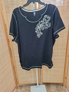 S B Active Tee Damen Übergröße 3X schwarz weiß Kurzarm Pullover U-Ausschnitt - Bild 1 von 13