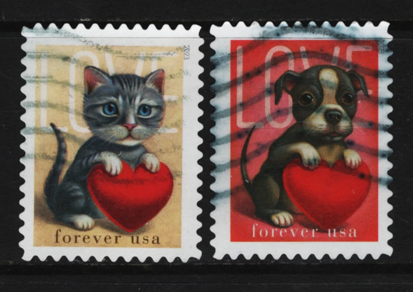 OFF paper #5745-46  Love-Kitten and Puppy (used set of 2) Forever 2023 – f361 - Image 1 of 1