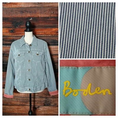 Chaqueta vaquera Boden Denim 16 azul blanco a rayas botones bolsillos delanteros  Foto 1 de 4