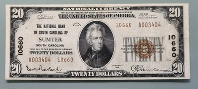 Billete de 20 dólares moneda nacional 1929 10660 Sumter Carolina del Sur 96327 Foto 1 de 2