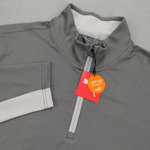 Puma Golf Gamer 1/4 Zip Pullover Uomo XL UPF 50+ Manica Lunga Grigio Bianco Atletico - Foto 1 di 11