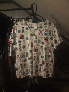 Scrubstar Multicolor Womens Scrub Top Large Graphic Print - Picture 1 of 3
