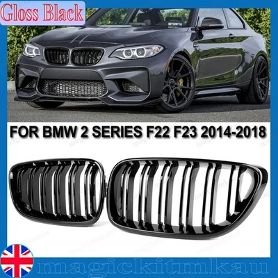 FOR BMW 2 SERIES F22 F23 14-18 FRONT KIDNEY GRILL GRILLE GLOSS BLACK DOUBLE LINE - Image 1 of 4